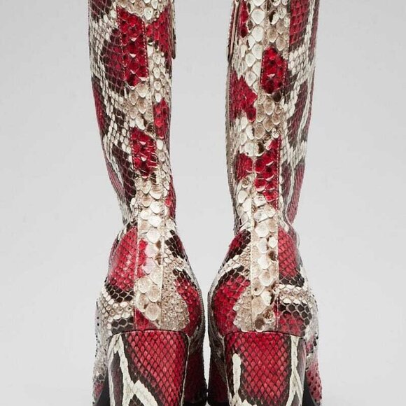 Gucci Red/Beige Python Mid Calf Boots Size 5/35.5 - Picture 4 of 5